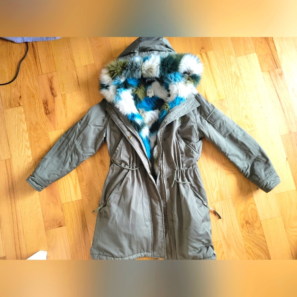 Gap Army Green Faux Fur Parka Jacket Coat